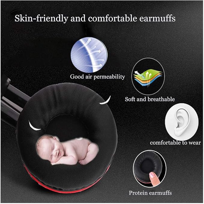 Bluetooth Over Ear Headphones, LED Lights Headphones with Built-in Mic, Light Weight, Bluetooth 5.0, Wireless Foldable HiFi Stereo Headphones for Classroom/Home/Office/PC/Mobile Phone (Black red)