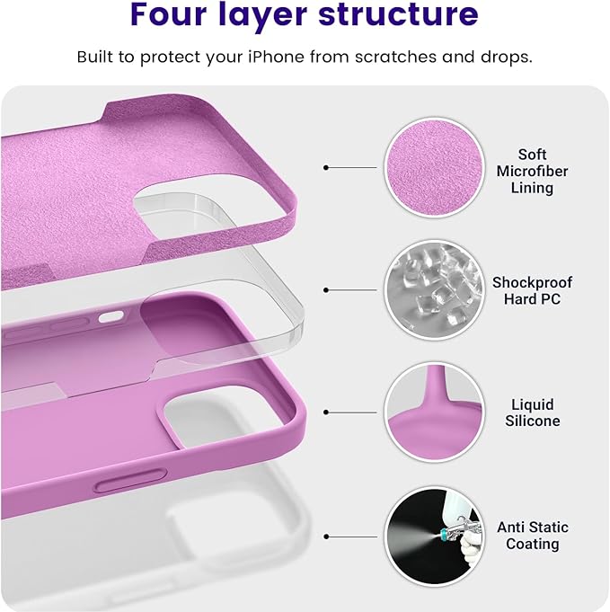 OTOFLY Designed for iPhone 14 Case, Silicone Shockproof Slim Thin Phone Case for iPhone 14 6.1 inch (Lilac Purple)