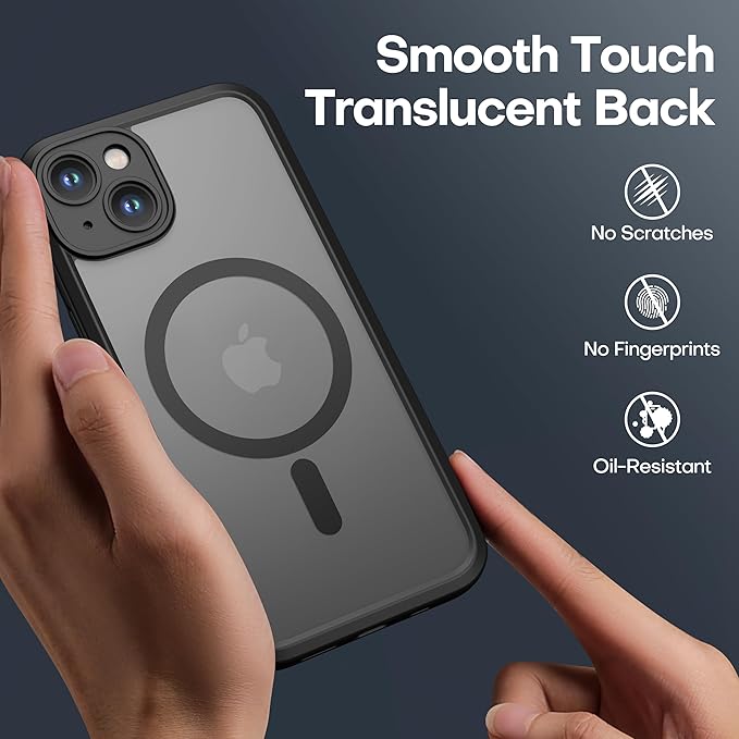 ImpactStrong Magnetic Guard Designed for iPhone 13 Case [Camera Protection] [Military Grade Drop Tested] [Compatible with MagSafe] Slim Translucent Matte Phone Case (6.1") - Black