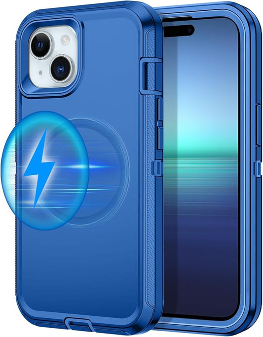 for iPhone 14 Plus Case,iPhone 15 Plus Case [Compatible with MagSafe] Shockproof 3-Layer Full Body Protection Rugged Heavy Duty Cover for Apple iPhone 14/15 Plus 6.7",Sea Blue