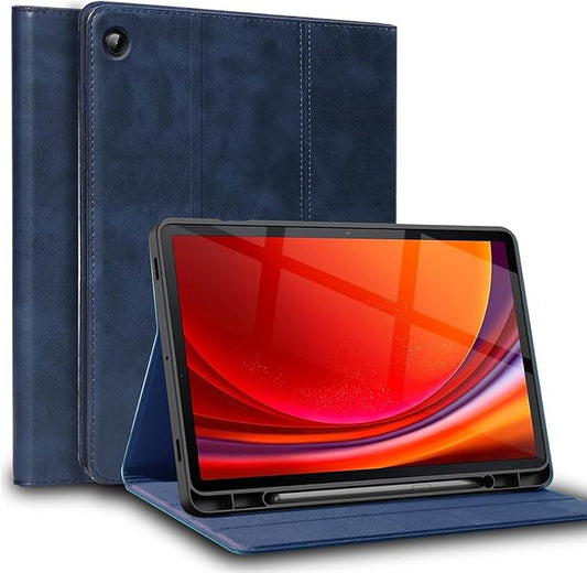 for Samsung Galaxy Tab A9 8.7 inch Case with S Pen Holder 2023 Model(SM-X110/X115/X117) Genuine Leather Cover Protective Shell.Blue