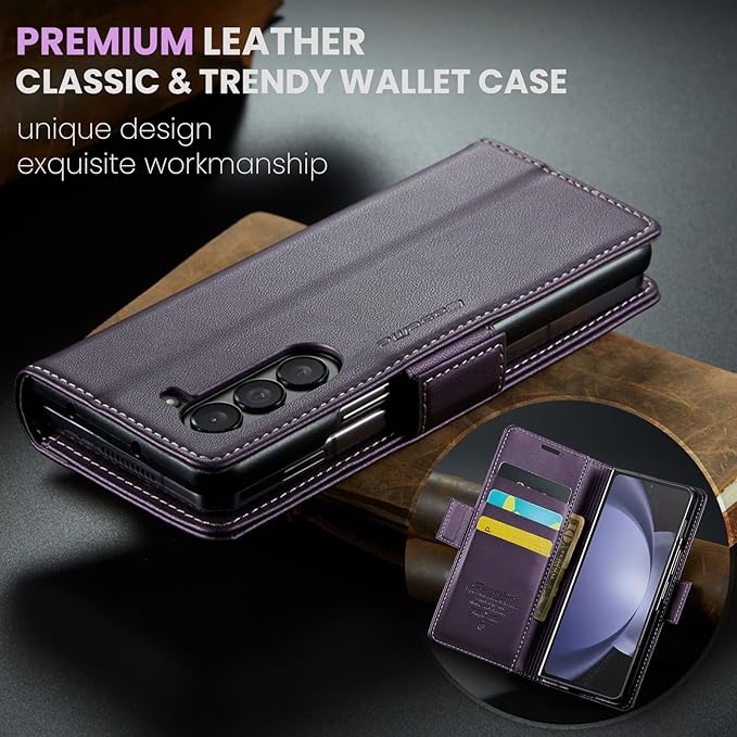 for Samsung Galaxy Z Fold 5 Case, Premium PU Leather Wallet Case Flip Cover with [RFID Blocking][Card Holder][Stand Function] Shockproof Protective for Samsung Galaxy Z Fold 5, Purple