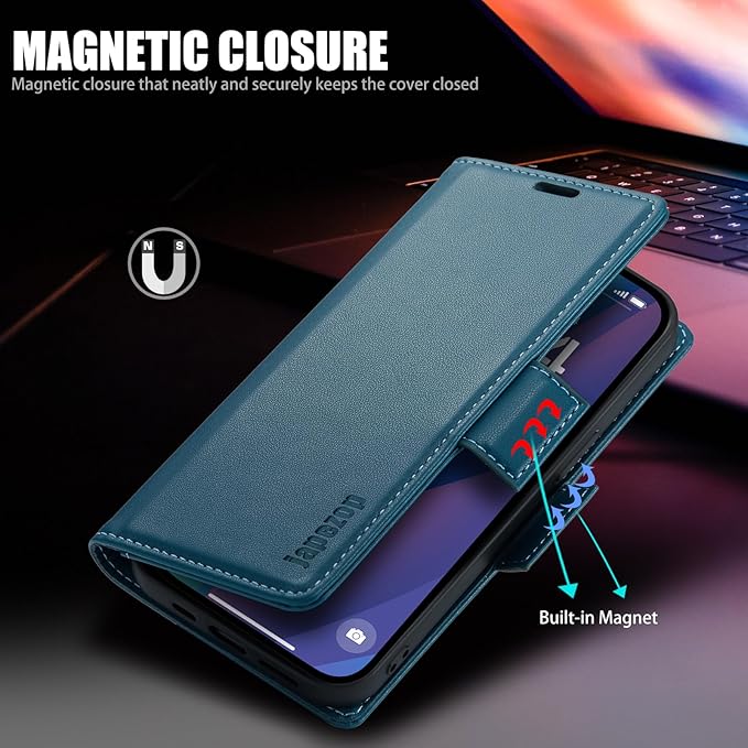 japezop iPhone 15 5G Wallet Case with [RFID Blocking],Card Holder Kickstand Magnetic,Leather Flip Case Wallet for iPhone 15 5G 6.1 Inch (Fashion Blue)