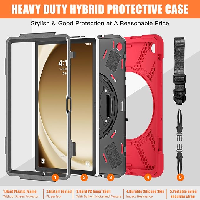 TSQQST for Galaxy Tab A9+ Plus Case 11" 2023 for Kids | Samsung A9 Plus Tablet Case with Screen Protector Stand&Hand Shoulder Strap | Rugged Protective Case for Galaxy Tab A9+ SM-X210/X216/X218-Red