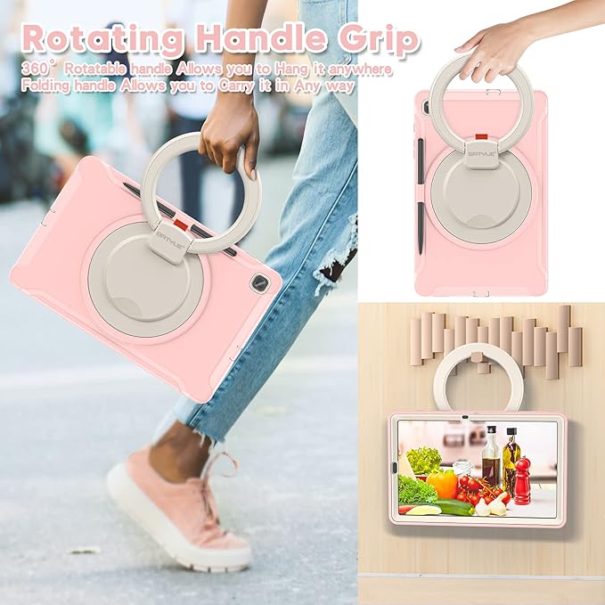 BATYUE Case for Samsung Galaxy Tab S6 Lite 10.4 Inch 2024/2022/2020 (SM-P610/P613/P615/P619/P620/P625/P627), Protective Rugged Cover with Stand, for Kids, Boys, Girls, Cheery Pink