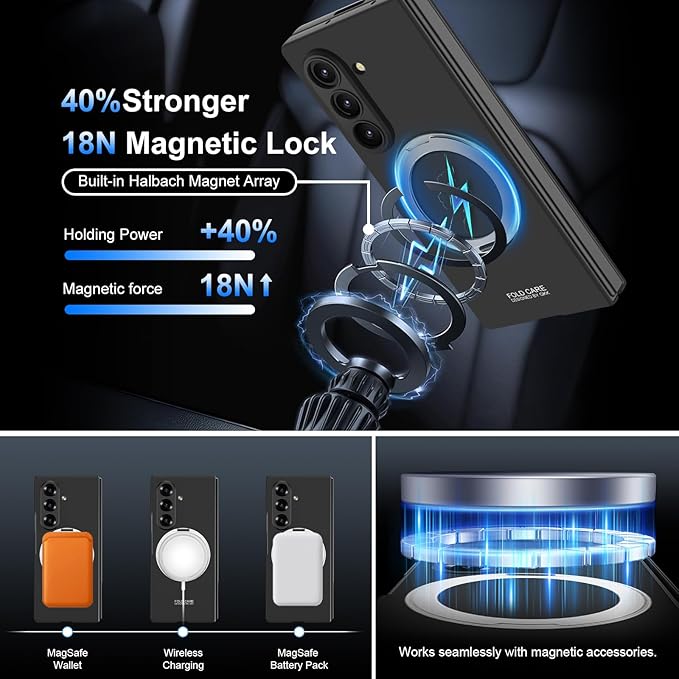 360 Spin Magnetic Stand for Samsung Galaxy Z Fold 7 Case, with Screen Protector [Compatible with MagSafe] Slim PC Hard Ring Holder Kickstand Protection Cover for Samsung Z Fold 7 Phone Case (Black)