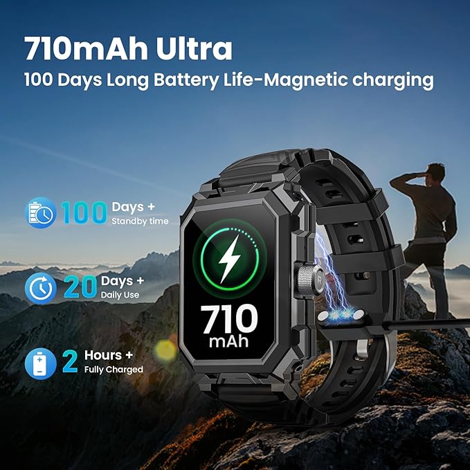 Military Smart Watch for Men(Answer/Make Call),2.06"Large AMOLED 710mAh Battery IP69 Waterproof Smartwatch for Android iPhone Fitness Tracker with Heart Rate/Sleep/Compass/SpO2/120+Sport Modes