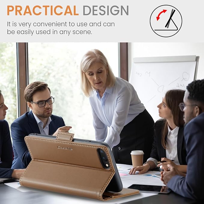 for iPhone 8 Plus & 7 Plus Case, Premium PU Leather Wallet Case Flip Cover with [RFID Blocking][Card Holder][Stand Function] Shockproof Protective for iPhone 8 Plus & 7 Plus, Brown