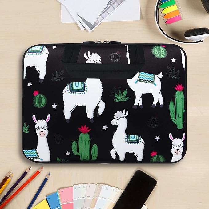 Violet Mist 11 11.6 12 Inch Laptop Sleeve Funny Llama Pattern Laptop Carrying Bag Case with Handle Cute Protective Neoprene Notebook Tablet Computer Travel Cover Pouch Briefcase, Llama Cactus