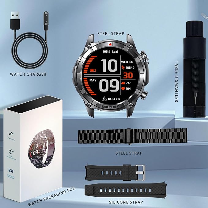 Smart Watches for Men with Bluetooth&Flashlight,1.52" IP68 Waterpro Men's Smart Watch,500mAh 100+ Sport Modes with Heart Rate/Sleep Monitor Fitness Trackers Compatible Android iOS(2 Straps)