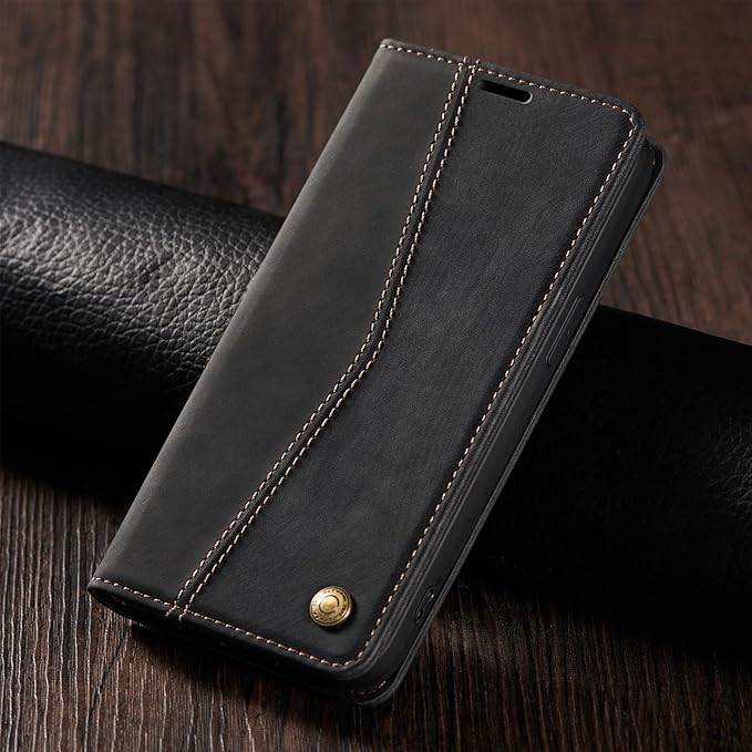 QLTYPRI for iPhone 16 Pro Case Wallet with Card Holder, Vintage PU Leather Kickstand Magnetic Closure Shockproof Folio Book Cover Case for iPhone 16 Pro - Retro Black