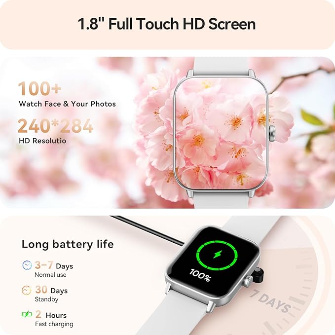 Gydom Smart Watches for Women Men [Alexa Built-in, 1.8"] Smartwatch with Heart Rate/SpO2/Sleep/Stress, 101+ Sports Modes, IP68 Waterproof, Pedometer Fitness Tracker for iOS Android Phones, White