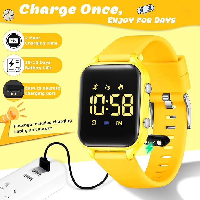 Kids Digital Watches for Boys Girls, Sports Watch with Fitness Tracker, Pedometer, Alarm Clocks, Stopwatch, No App Needed Waterproof Kids Watch, Gift for Teens Student Girls Boys Ages 5-14