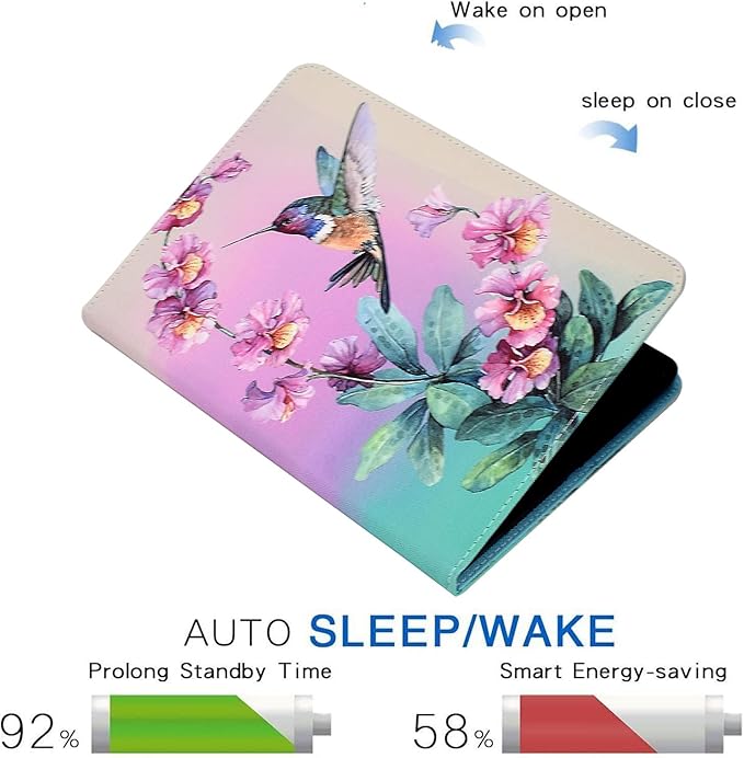 KEROM for Galaxy Tab A9 Plus Case 11 Inch 2024 2023 (SM-X210/X216/X218), Samsung Galaxy A9 Plus Tablet Case, PU Leather Stand Cover for Galaxy Tab A9+/A9 Plus, Auto Wake/Sleep - Hummingbird