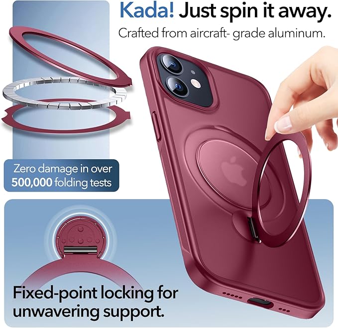 Anqrp 360° All-in-ONE Stand Case for iPhone 12/12 Pro Case with Rotatable Magnetic Kickstand Ring Holder, Compatible with MagSafe, MIL-Grade Shockproof iPhone 12/12 Pro Phone Case Cover 6.1" Red