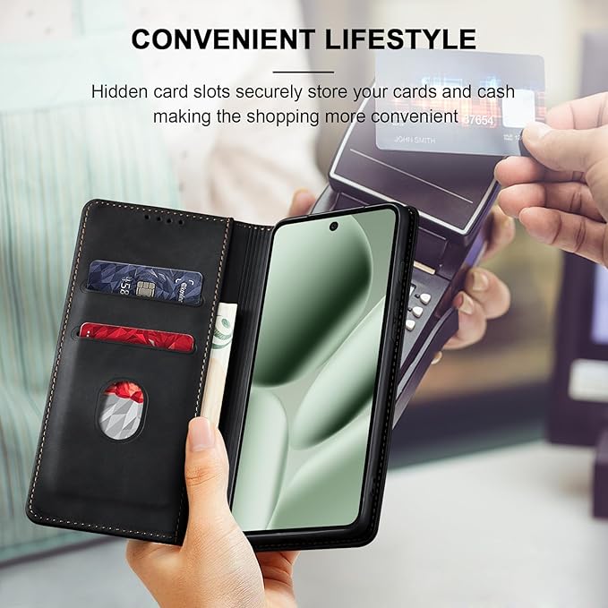 Jasonyu Flip Wallet Case for Google Pixel 10 Pro XL 5G,Leather Magnetic Folio Cover with Card Holder,Kickstand - TPU Shockproof Durable Protective Phone Case,Black