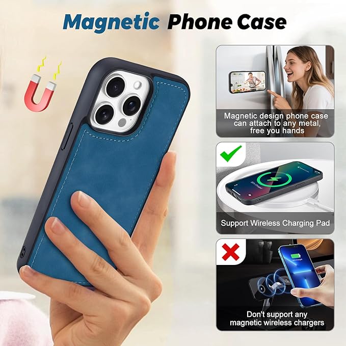 TwoHead for iPhone 13 Pro Max Wallet Case with Card Holder & Detachable Magnetic Phone Case, Leather All-Round Protection Phone Case Wallet for Women/Men,6.7 in,Navy Blue