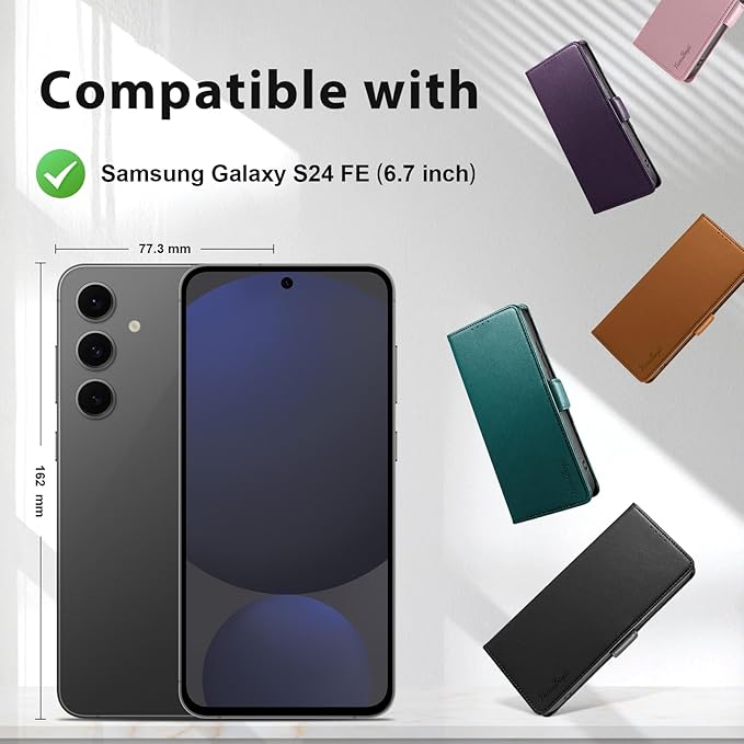 Wallet Flip Case for Samsung Galaxy S24 FE 5G - [RFID Blocking] Luxury PU Leather Card Holder Magnetic Phone Cover with Kickstand,Shockproof Protective Case,Black