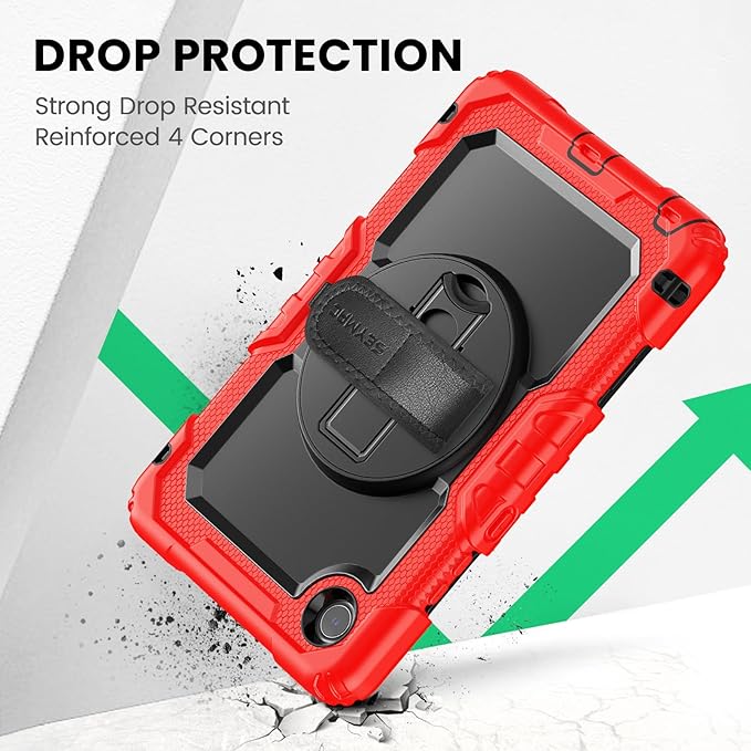 SEYMAC Case for Lenovo Tab One 8.7 inch/ K9 TB305FU (2025), Heavy Duty Full-Body Shockproof Protective Case with Screen Protector, Stand, Hand/Shoulder Strap and Pen Holder, Red