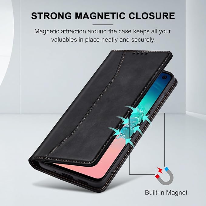 Jasonyu Flip Wallet Case for Samsung Galaxy S10e,Leather Magnetic Folio Cover with Card Holder,Kickstand - TPU Shockproof Durable Protective Phone Case,Black