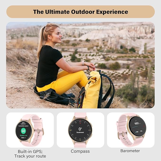 Smart Watch for Women, Built-in Alexa, GPS, HRV, VO2 Max, Blood Oxygen, Sleep & Stress Monitor, Compass, Altimeter, 1.32" AMOLED, Fitness & Women’s Health, Waterproof, iPhone Compatible, Notification