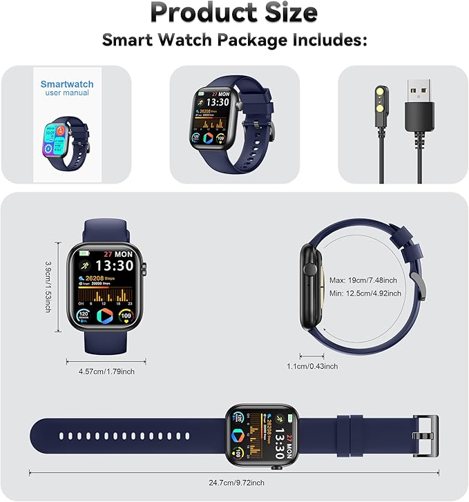 Smart Watch for Men Women, 1.83" Fitness Watch (Answer/Make Call), Smartwatch with Heart Rate/Blood Pressure, Sleep Tracker, Pedometer, 120+ Sport Modes,IP68 Waterproof Fitness Tracker for Android IOS