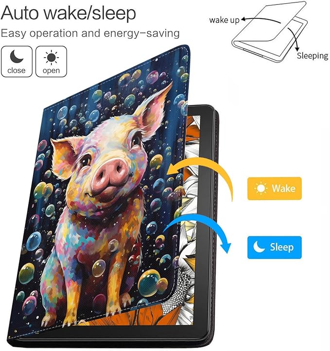 Case for Samsung Galaxy Tab A9 Plus 11 Inch 2023 Model (SM-X210/X216/X218), Slim Lightweight PU Leather Stand Cover with Auto Wake/Sleep, Watercolor Art Cute Pig