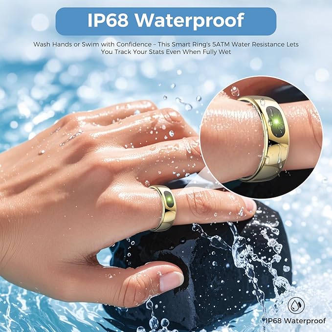 Smart Ring with Instant Notification Alerts & Gesture Control - Sleep Tracker Ring, Fitness Ring for Steps & Heart Rate, IP68 Waterproof (Gold, 11)