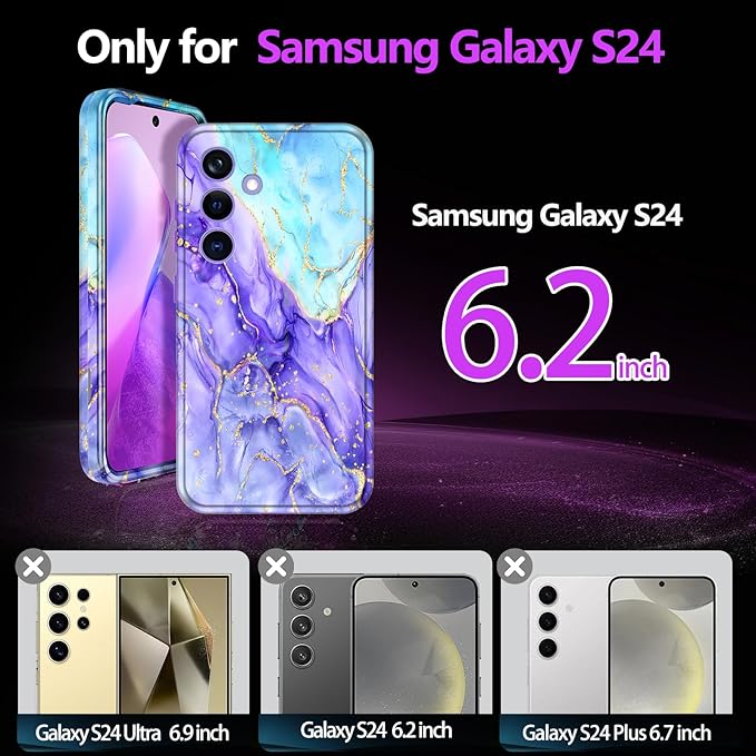 Casetego for Galaxy S24 Case,Compatible with MagSafe,[Military Grade Drop Test] Full Body Protection Slim Shockproof Rugged Marble Women Case for Samsung Galaxy S24 6.2 inch,Cobalt Violet