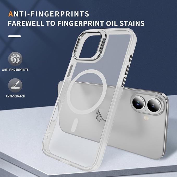 for iPhone 16 Case with Stand, Compatible with MagSafe, Military-Grade Drop Protection, Heavy Duty Magnetic Phone Case for iPhone 16，Translucent ﻿