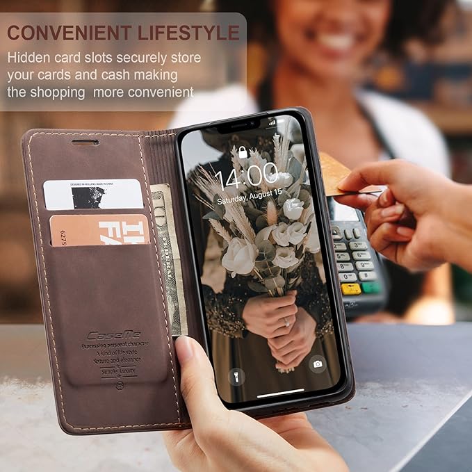 for iPhone 11 6.1-Inch Case, Flip Wallet Leather Case with Card Holder Magnetic Closure Shockproof Kickstand Protective Phone Cases Cover for iPhone 11, Coffee