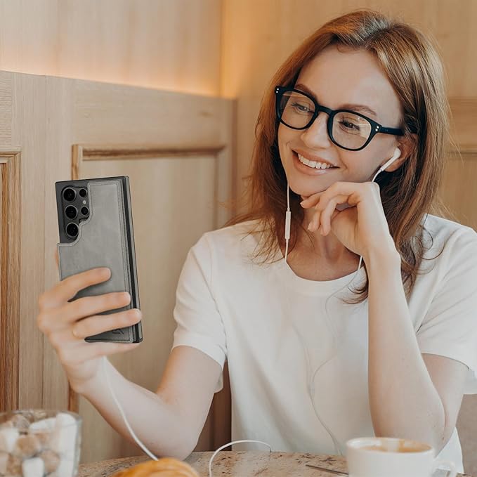 DJDUCK Designed for Samsung Galaxy S25 Ultra Case Wallet with Card Holder, [Magnetic Clasp Cover] [RFID Blocking Leather Protection] Shockproof Women Men Cases for Samsung S25 Ultra Grey