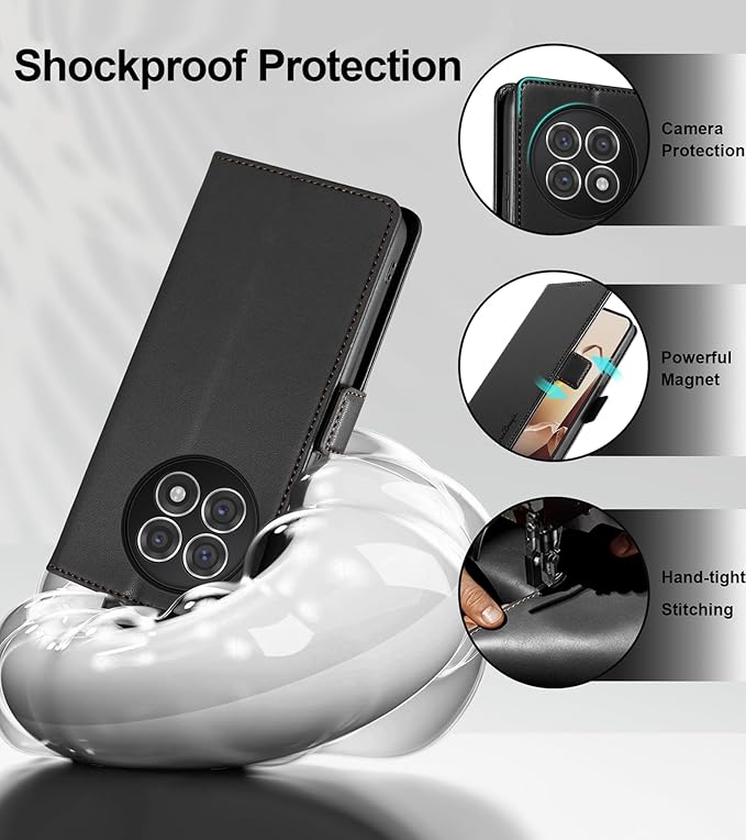 Wallet Flip Case for OnePlus 13R 5G - [RFID Blocking] Luxury PU Leather Card Holder Magnetic Phone Cover with Kickstand,Shockproof Protective Case,Black