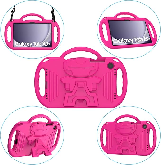 AVAWO Kids Case for Samsung Galaxy Tab A9+/A9 Plus 11 Inch 2023 Case, with Strap, Shockproof Lightweight Handle Stand 2023 Model (SM-X210/X216/X218) with Lanyard, Rose