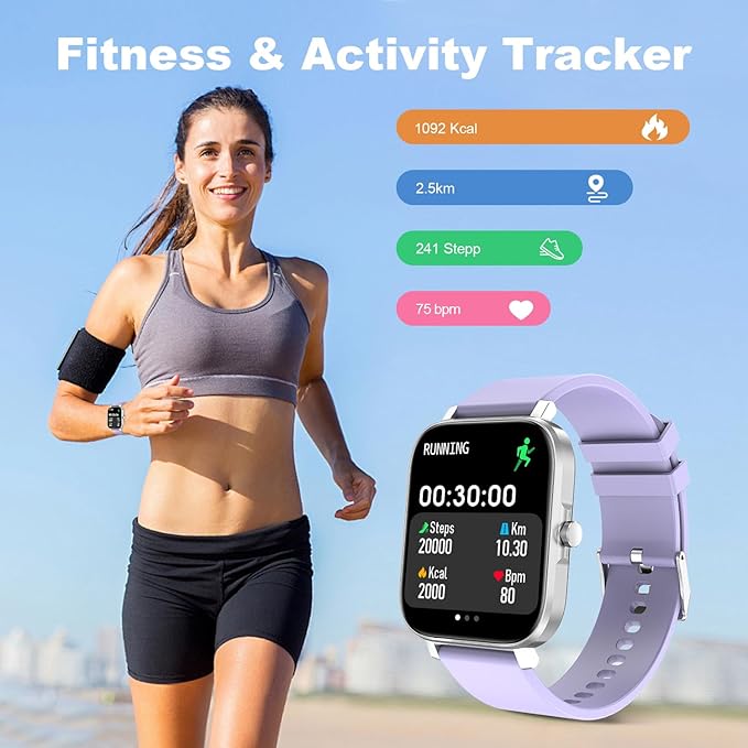 Smart Fitness Tracker Watch with Heart Rate Monitor, Activity Tracker with Pedometer, Sleep Monitor, Calories & Step Counter, Waterproof Smart Watch for Women Men Fitness Watch for Sports