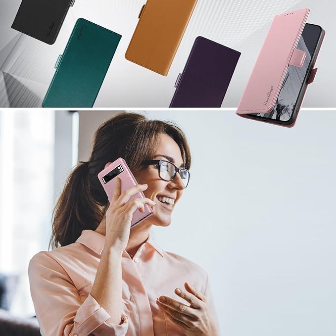 Wallet Flip Case for Google Pixel 8 Pro - [RFID Blocking] Luxury PU Leather Card Holder Magnetic Phone Cover with Kickstand,Shockproof Protective Case,Pink