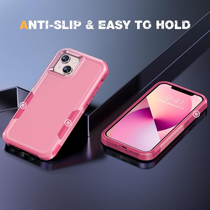 Diaclara Designed for iPhone 13 Case, [with Privacy Screen Protector] [Anti Spy] [Military Grade Drop Protection] Heavy Duty Full-Body Shockproof Phone Case, Pink