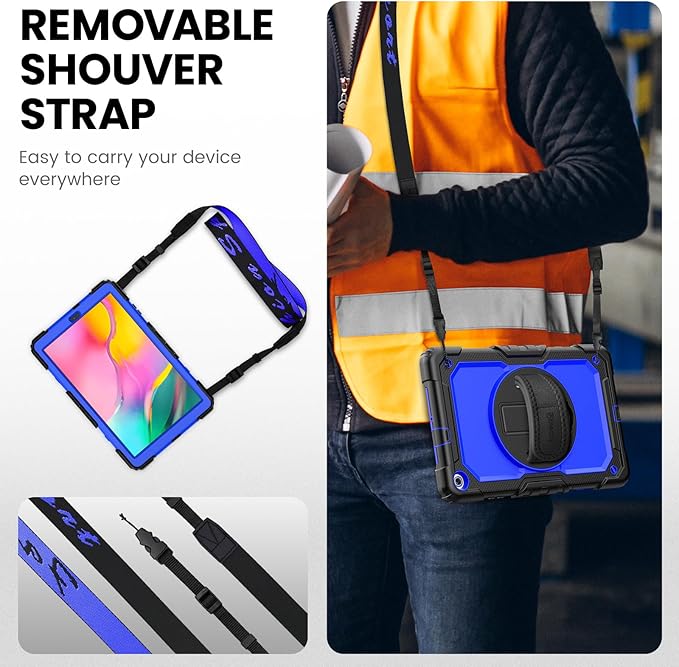 Timecity for Samsung Galaxy Tab A 10.1 Case 2019, Only Fit (SM-T510/ SM-T515/ SM-T517), Drop Proof with Hand Strap Stand Screen Protector Pencil Holder （NOT FIT for 2016 Release） - Dark Blue