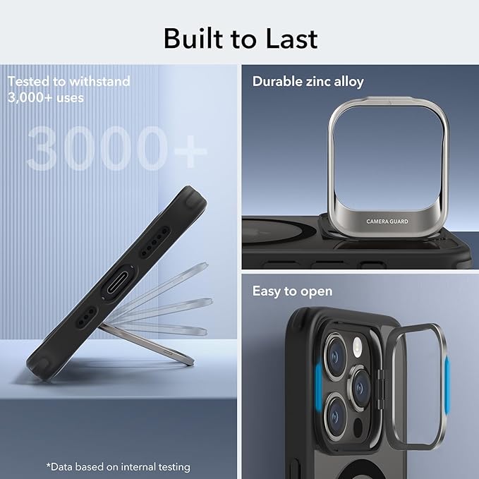 ESR for iPhone 15 Pro Case, Compatible with MagSafe, Military-Grade Protective Case, Built-in Stash Stand Phone Case, Scratch-Resistant Back Cover, Classic Series, Clear Black