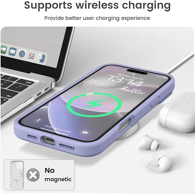 Vooii Compatible with iPhone 16 Case, Liquid Silicone Upgrade [Camera Protection] [Soft Anti-Scratch Microfiber Lining] Shockproof Phone Case for iPhone 16 6.1 inch - Lavender Grey