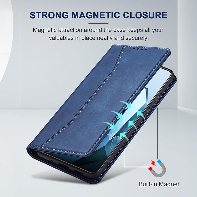 Jasonyu Flip Wallet Case for OnePlus 13 5G,Leather Magnetic Folio Cover with Card Holder,Kickstand - TPU Shockproof Durable Protective Phone Case,Blue