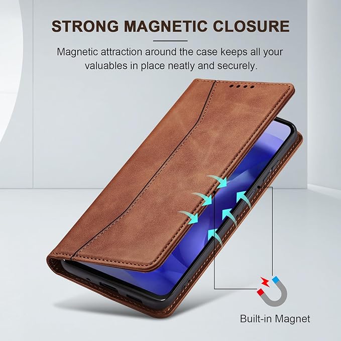 Jasonyu Flip Wallet Case for Moto G Power/Play (2025),Leather Magnetic Folio Cover with Card Holder,Kickstand - TPU Shockproof Durable Protective Phone Case,Brown