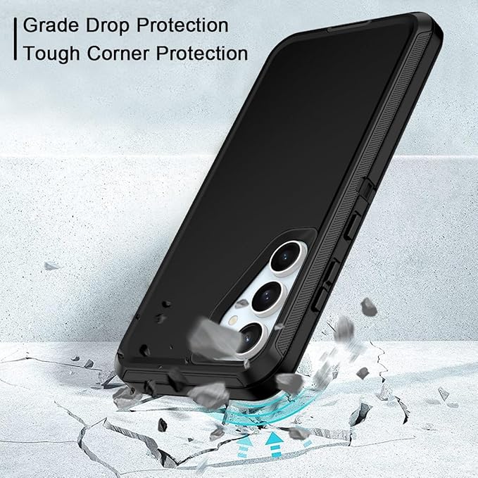 for Samsung Galaxy S24 FE 5G Case Heavy Duty Protective Shockproof Dropproof 3-Layer Full Body Protection [Without Screen Protector] Tough Rugged Case for Galaxy S24 FE,Black
