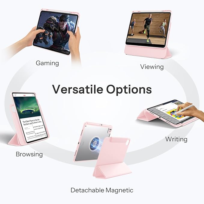 SPARIN Case for iPad Pro 13 inch 2024-M4 with Pencil Holder, Detachable Magnetic Hybrid Protective Cover, Portrait/Landscape Stand, Durable Protection, Auto Wake/Sleep -Pink