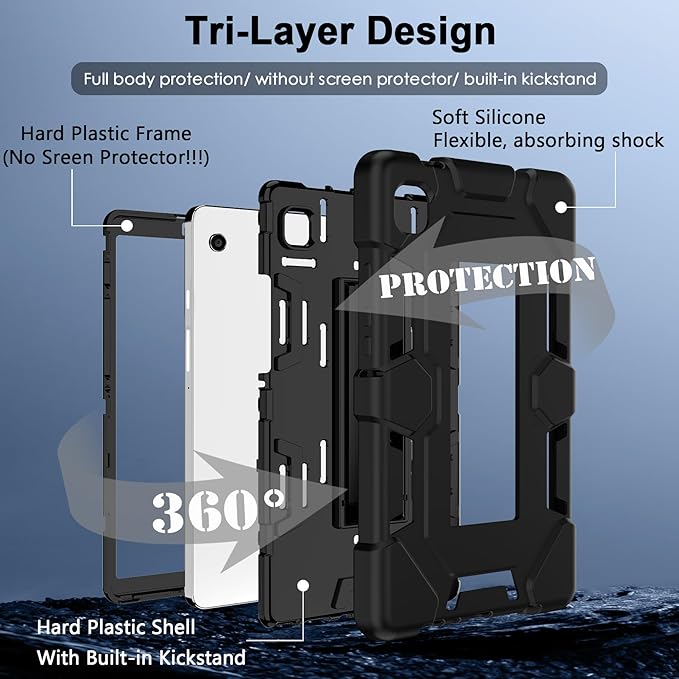 CCMAO Case for Samsung Galaxy Tab A9 Case 8.7 Inch 2023 Model (SM-X110/X115/X117), Heavy Duty Shockproof Hybrid Three Layer Protective Cover with Kickstand for Samsung A9 Tablet 8.7", Black