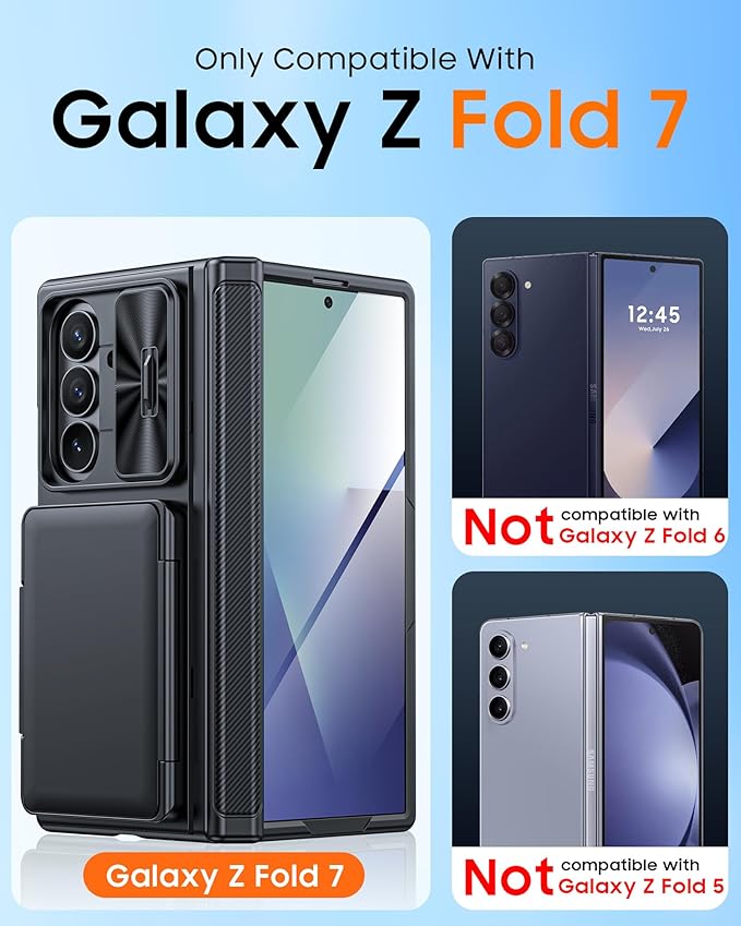 CENMASO for Samsung Galaxy Z Fold 7 Case with Card Holder [RFID Blocking] Camera Cover, Hinge Protection, Hidden Kickstand, Screen Protector, Slim Shockproof Phone Case for Galaxy Z Fold 7-Black