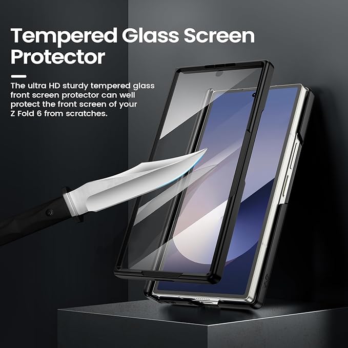 VEGO for Galaxy Z Fold 6 Case with Belt Clip Holster, 360°Ring Magnetic Kickstand & Camera Cover & Front Screen Protector & Hinge Protection Shockproof Armor Case for Samsung Z Fold 6 - Black