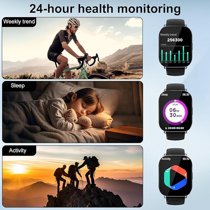 Smart Watch for Men and Women, 2.01-inch HD Touch Screen, 120+ Sports Modes/IP67 Waterproof/Heart Rate/Sleep Monitoring (Answer/Make Calls), for Android/iOS (Black)