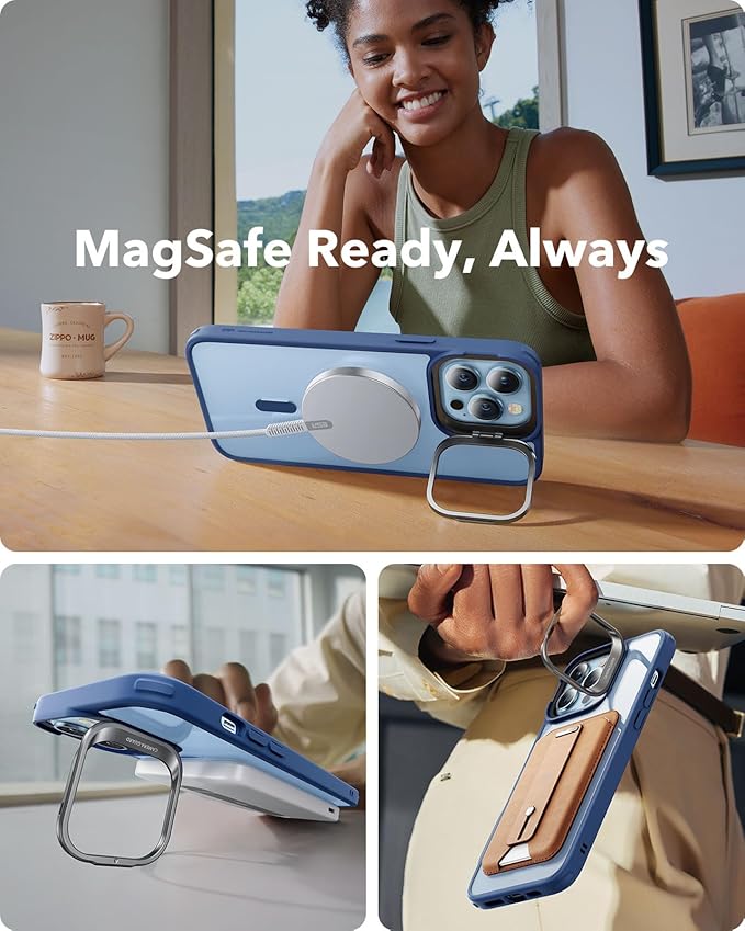 ESR for iPhone 13 Pro Max Case, Compatible with MagSafe, Built-in Camera Ring Stand, Military-Grade Protection, Magnetic Phone Case for iPhone 13 Pro Max, Classic Series, Clear Blue