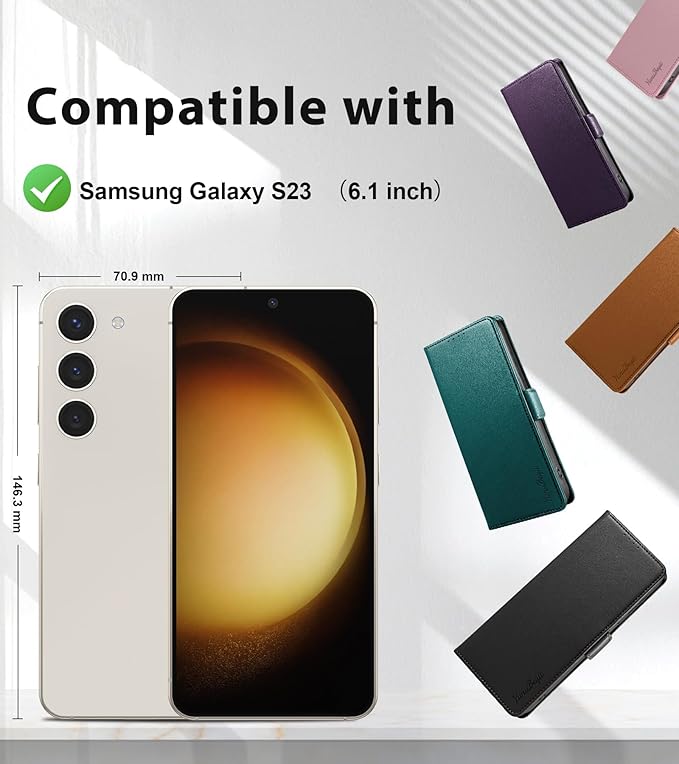 Wallet Flip Case for Samsung Galaxy S23 5G - [RFID Blocking] Luxury PU Leather Card Holder Magnetic Phone Cover with Kickstand,Shockproof Protective Case,Purple